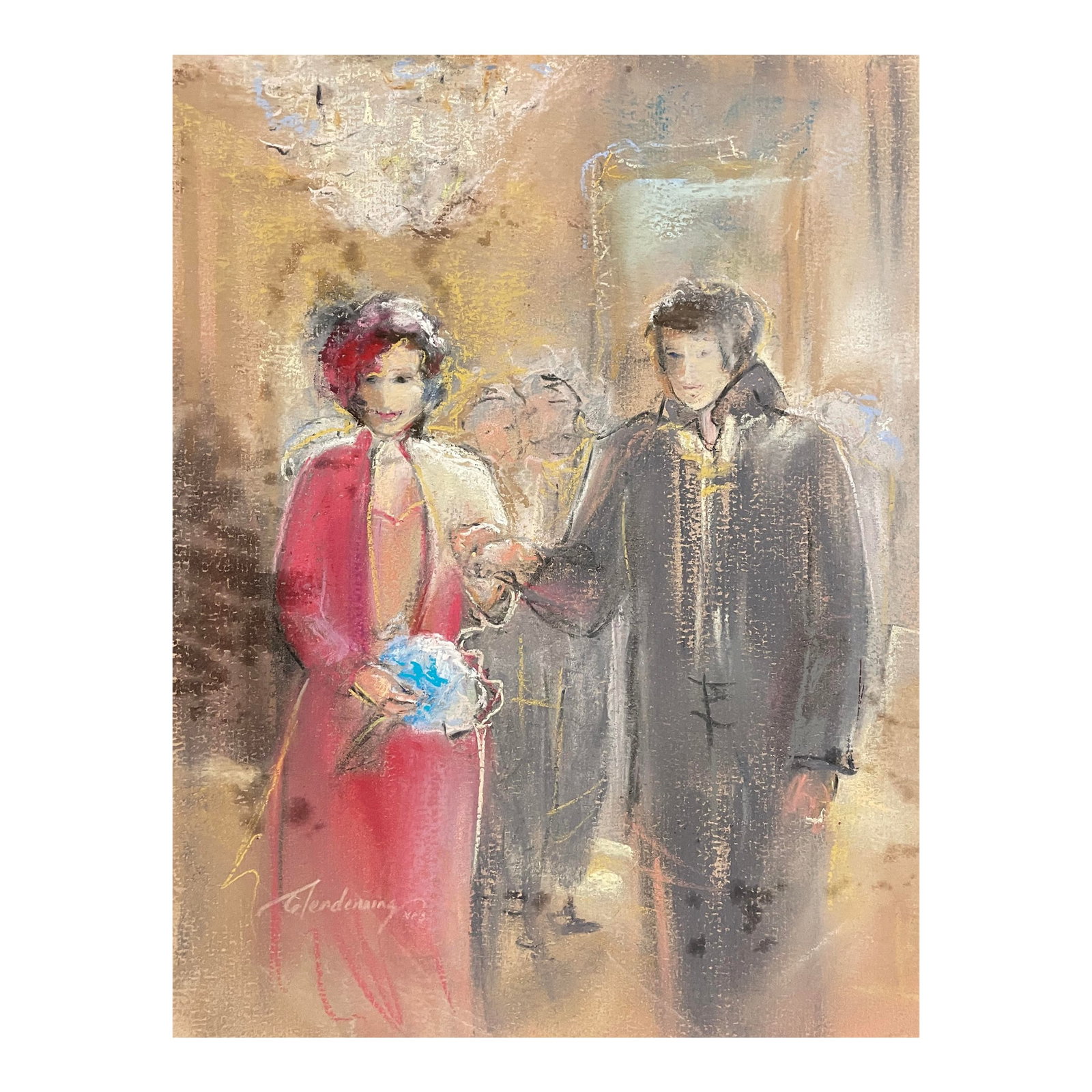 1990s Susan Gledenning Figural Pastel: Impressionist pastel on heavy paper by Washington State artist Susan Flora Gendenning (born 1948.) Signed lower left and inscribed "NPS" for National Pastel Society. Glendenning was born in Virginia