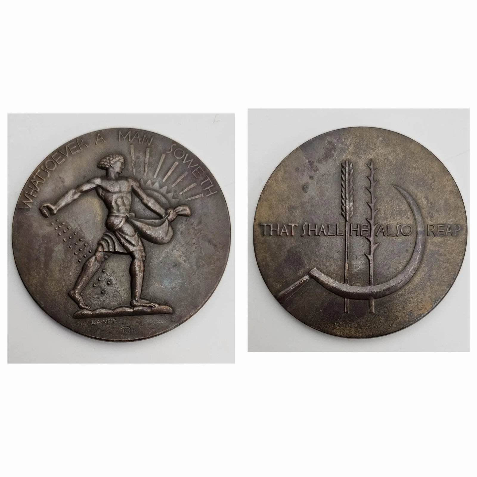 1932 Society of Medalists Lee Lawrie "Whatsoever Man Soweth" Bronze Medal - 3