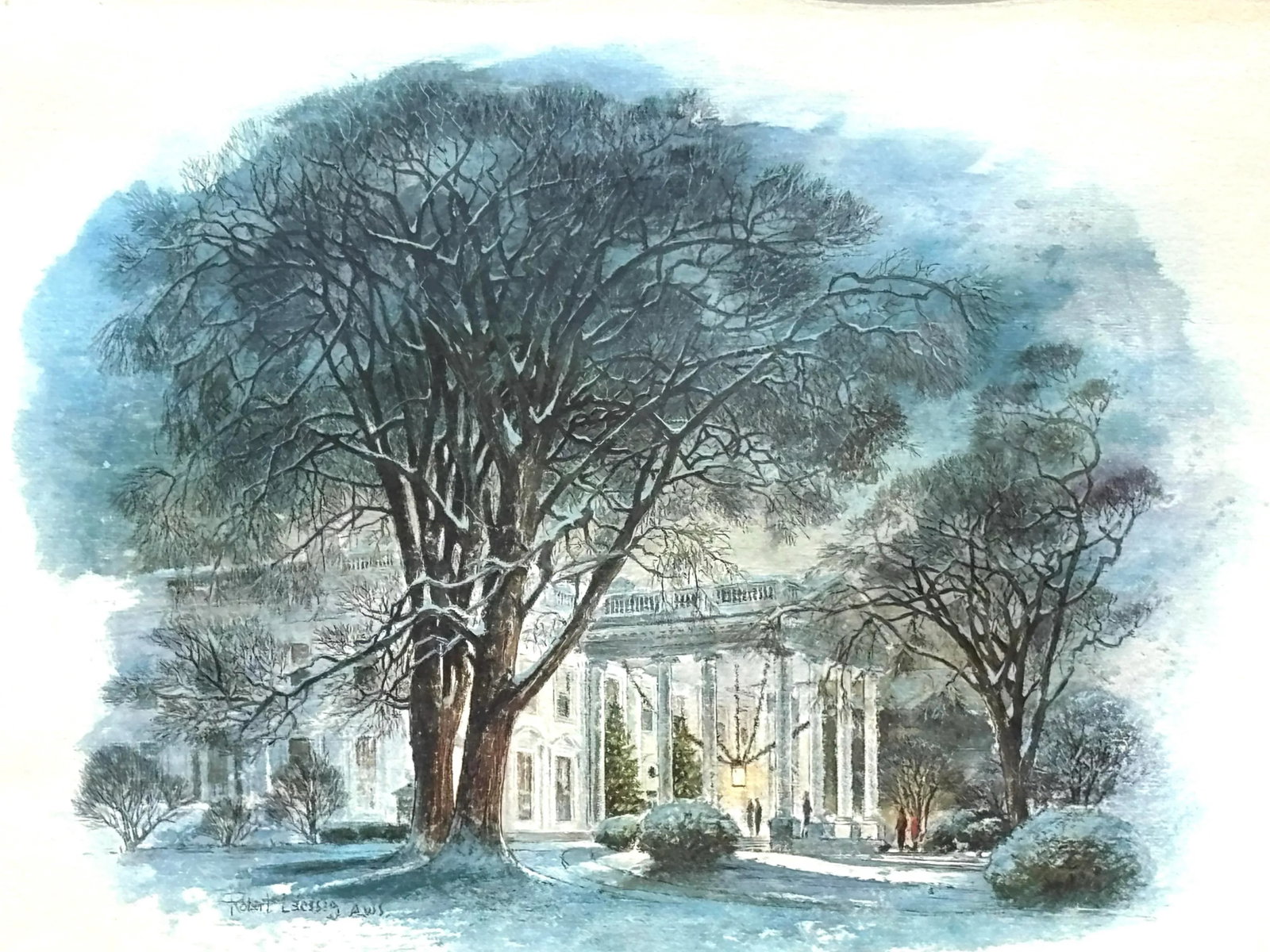 1966 Lyndon B. & Lady Bird Johnson Signed Original White House at Christmas Framed Painting - 2