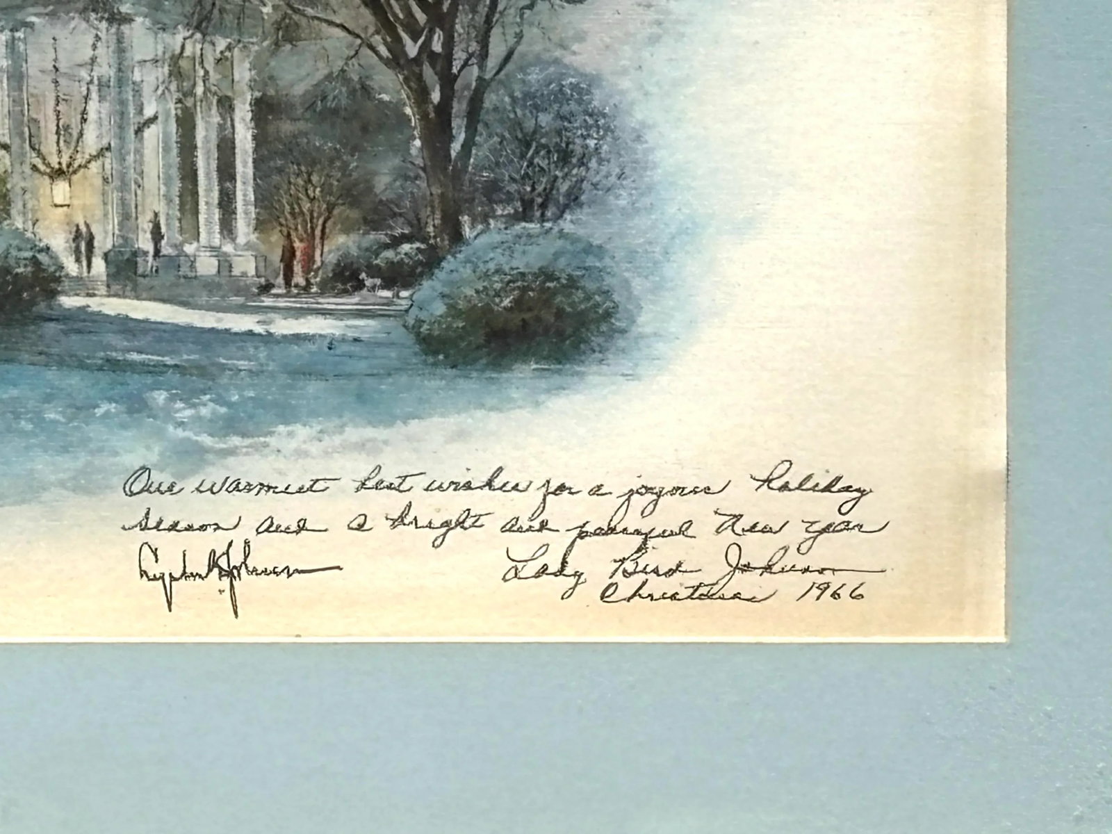 1966 Lyndon B. & Lady Bird Johnson Signed Original White House at Christmas Framed Painting - 3
