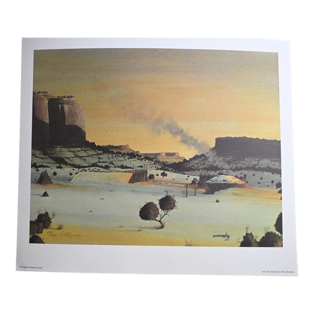 Late 20th Century In the Heart of Navajo Country - Signed Limited Edition Print by Clifford Brycelea: This striking limited edition print, titled In the Heart of Navajo Country, captures the serene beauty of the Navajo landscape through the eyes of acclaimed Navajo artist Clifford Brycelea. Rendered