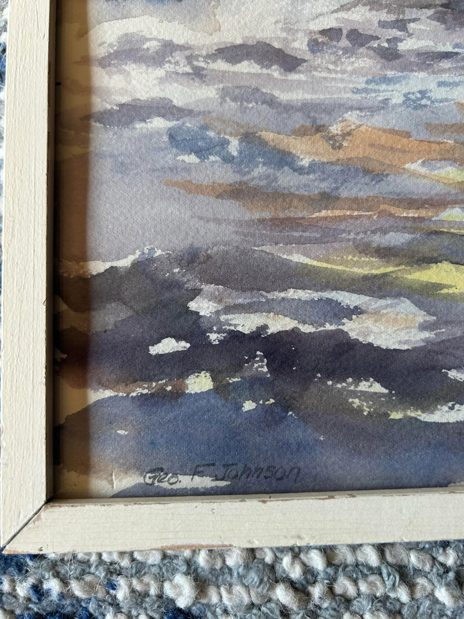1970s Original Sailing Fishing at Sunset Watercolor Signed by Geo F Johnson, Framed - 4