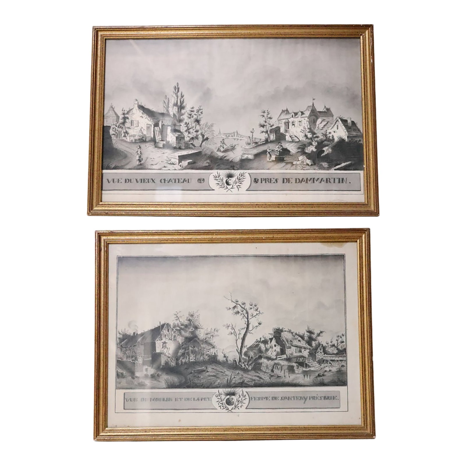 18th Century French Village Scenes (Set of 2): This set of two 18th century French village scenes presents charming and detailed views of rural life, capturing everyday moments within small communities. Through delicate engraving or painting