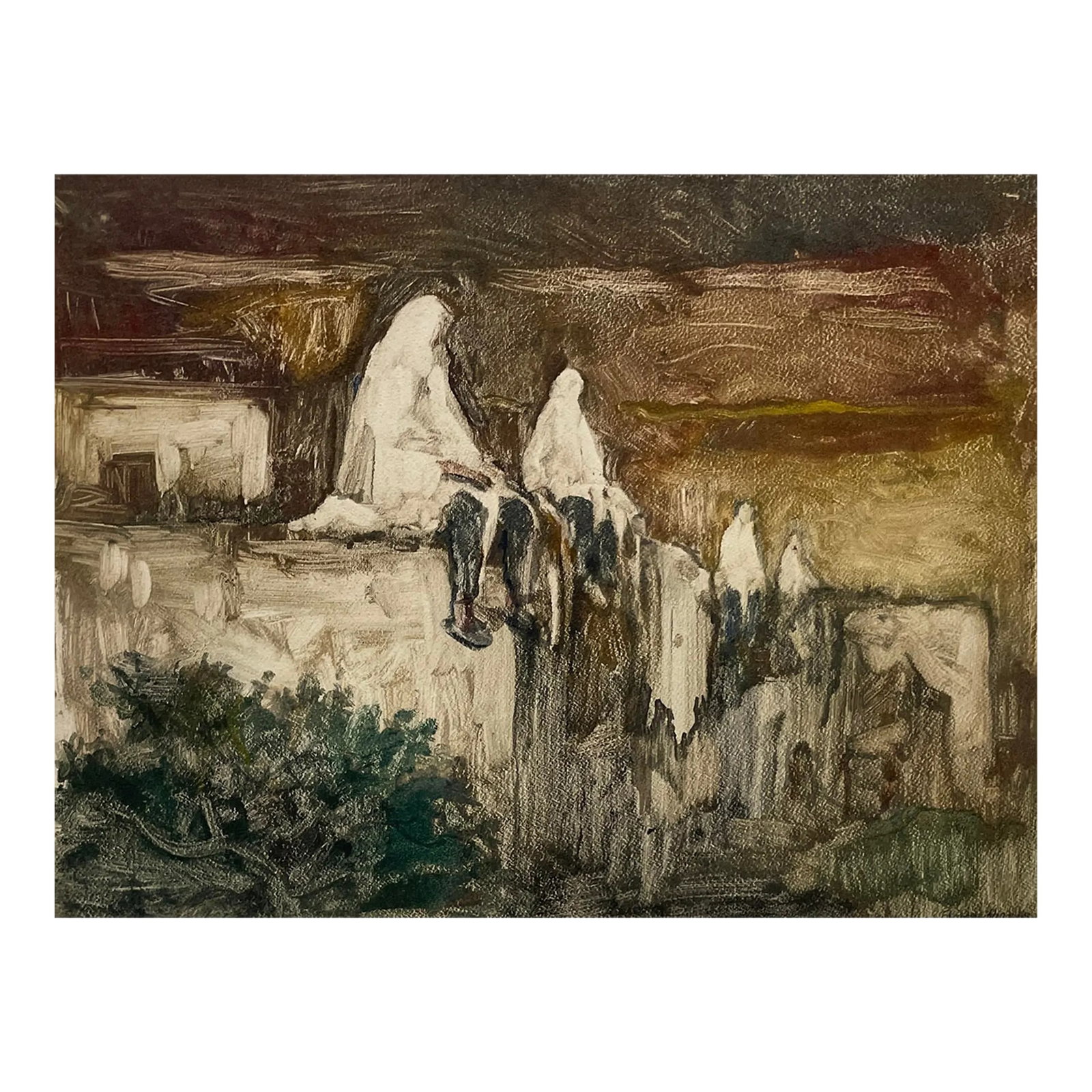 1920s Eugene Higgins Monotype: Eugene Higgins (1874-1958) mother died when he was a young boy, and he grew up in various boarding houses around St. Louis with his father, a stonecutter. After a period of study at Washington