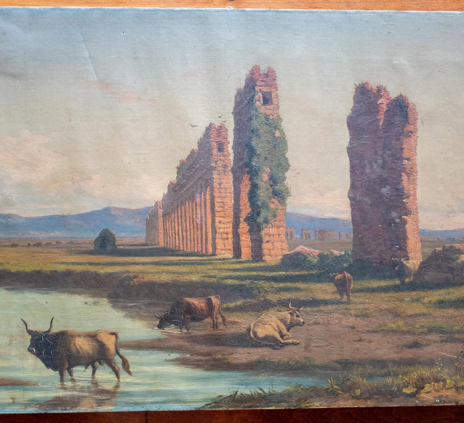 19th Century Italian Landscape Painting of Roman Aqueduct Ruins After Corrodi - 3