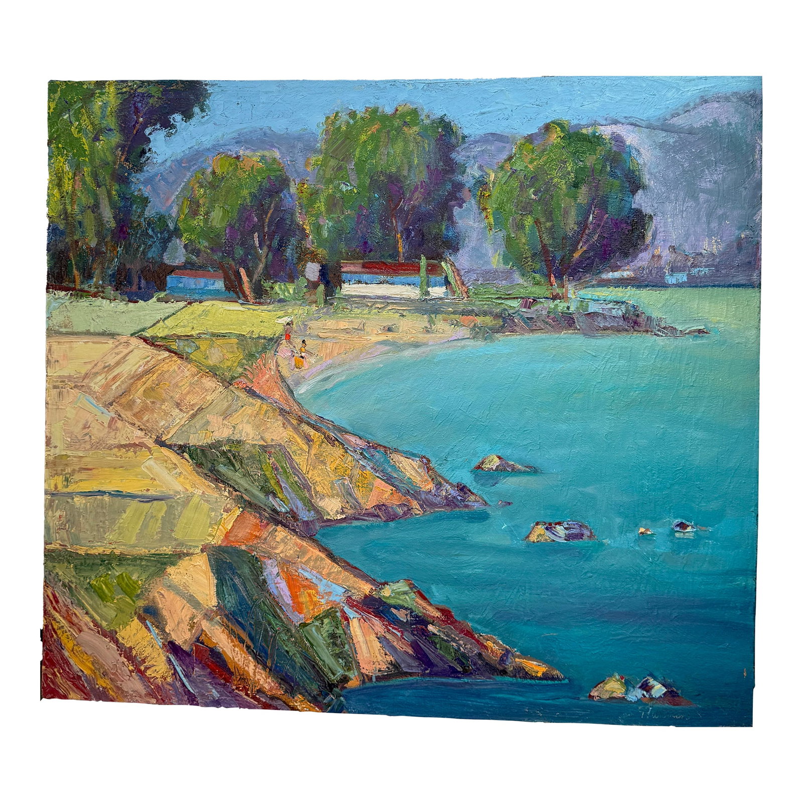 Landscape Original Oil on Canvas Berkeley Shorebird Park 32x36": This 32"x36" oil painting was done en plein air at a park at the water's edge in Berkeley. I love this location to paint for its proximity to San Francisco Bay, boats, hills and weather. The light com