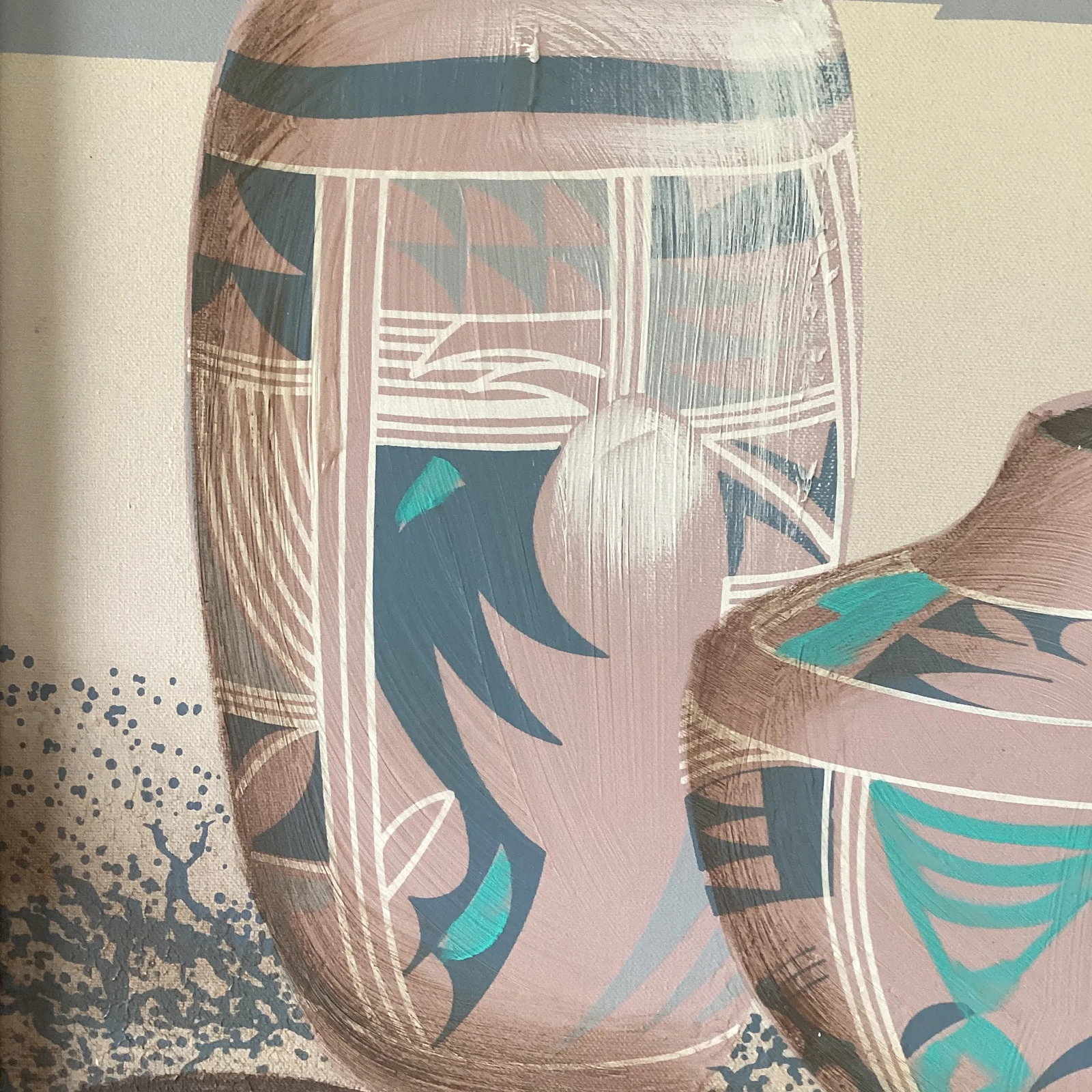 Mid 20th Century Vintage Southwestern Style Landscape and Pottery Painting by American Artist Frank - 5