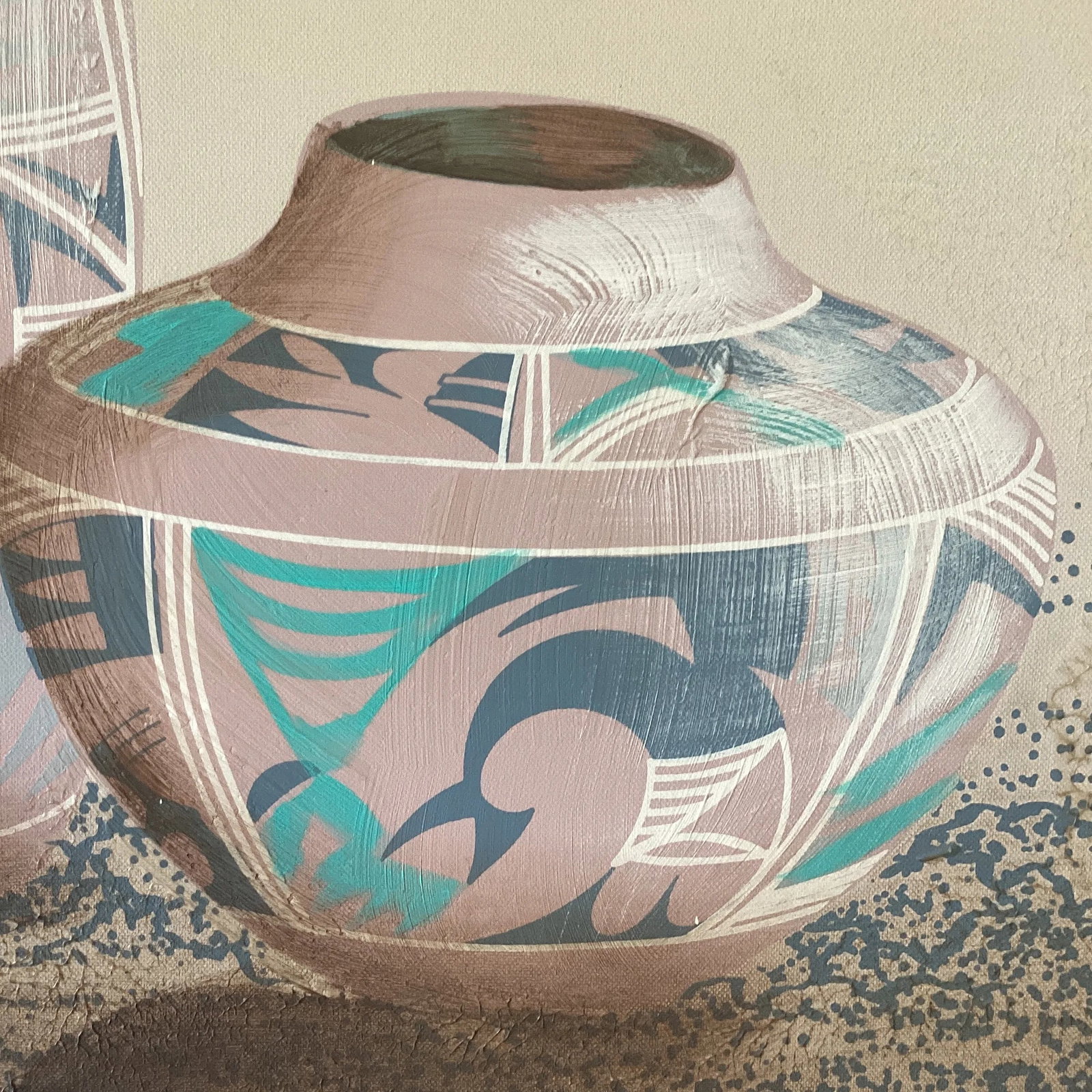 Mid 20th Century Vintage Southwestern Style Landscape and Pottery Painting by American Artist Frank - 6