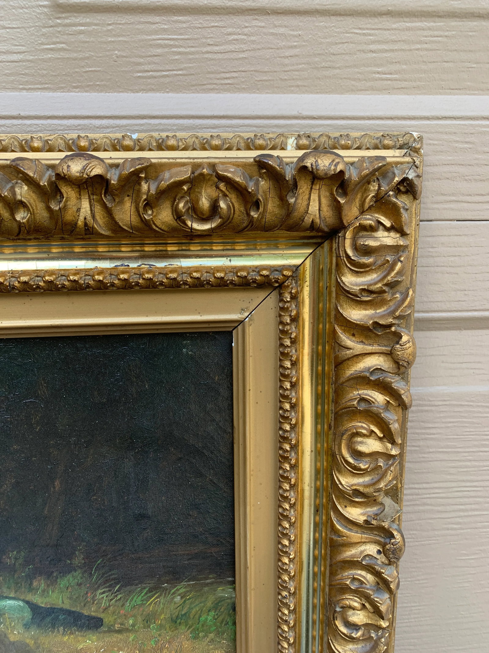 Antique Country Landscape With Three Ladies in a Carved Giltwood Frame - 6