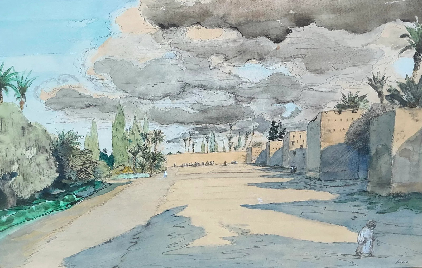 "Moroccan Landscape" Large Original Watercolor by Hazard Dupree - 3