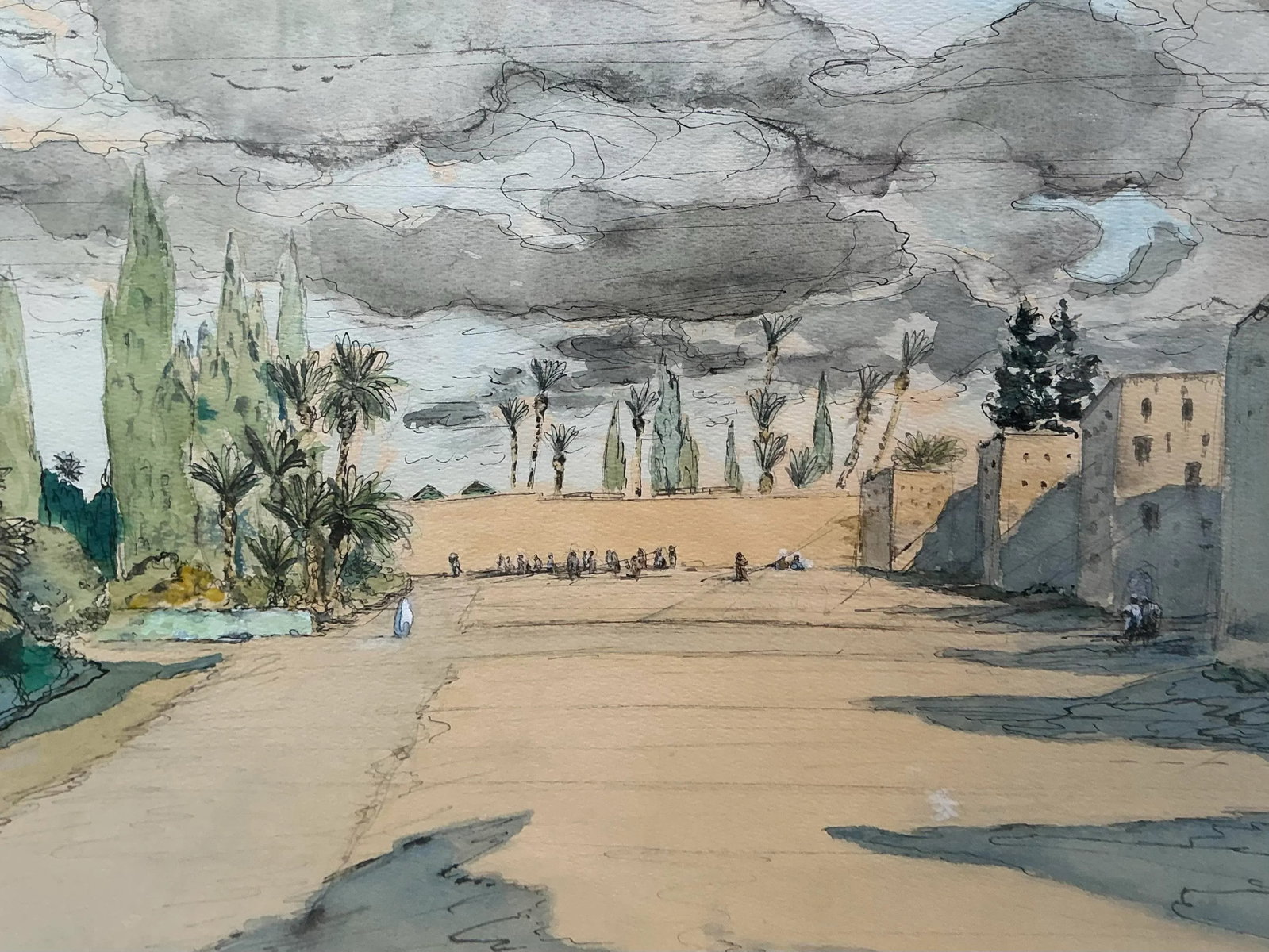 "Moroccan Landscape" Large Original Watercolor by Hazard Dupree - 4
