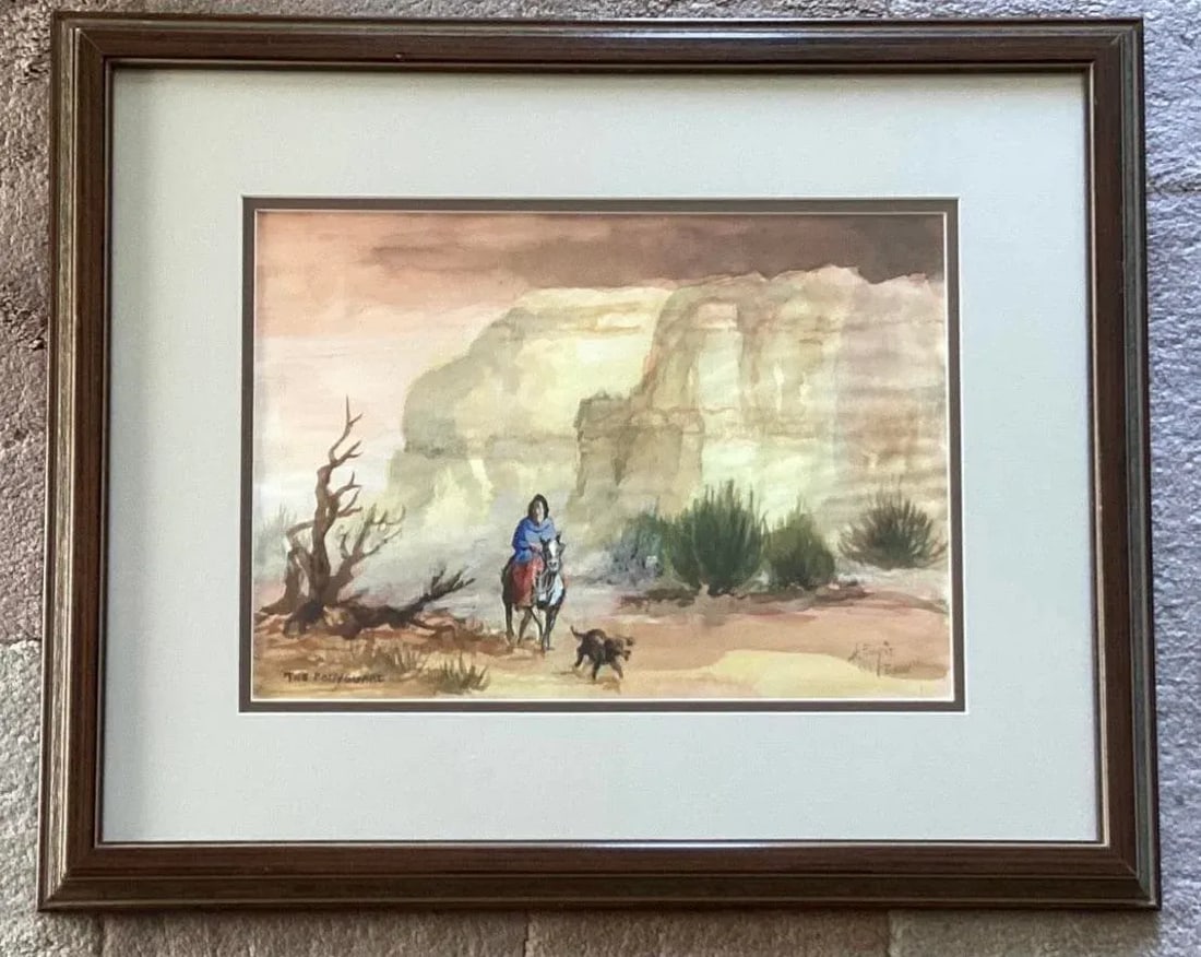 Vintage Original Watercolor by Hal Empie - "The Bodyguard" - Southwestern Desert Scene With Rider & - 2