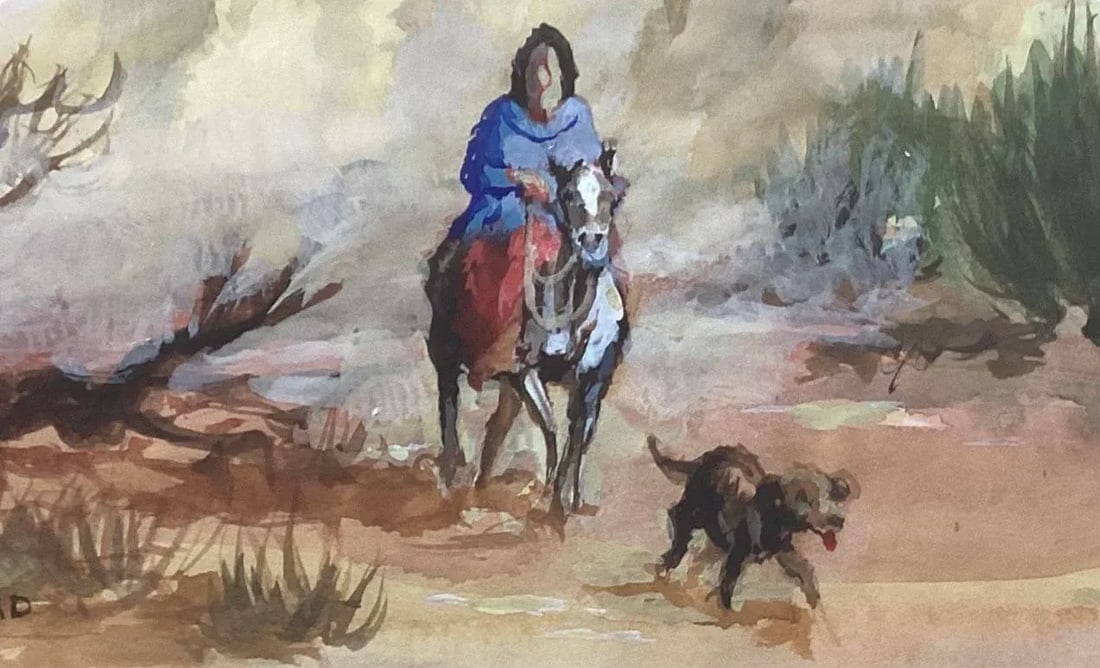 Vintage Original Watercolor by Hal Empie - "The Bodyguard" - Southwestern Desert Scene With Rider & - 3