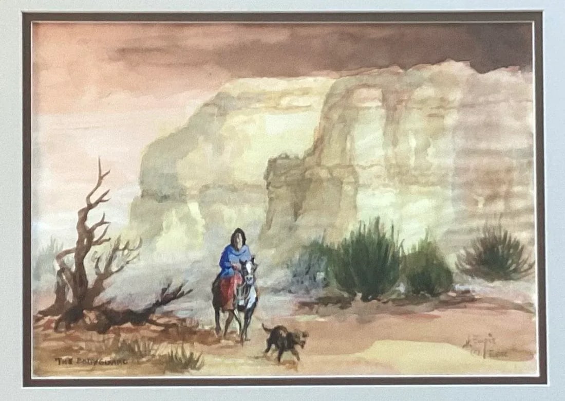 Vintage Original Watercolor by Hal Empie - "The Bodyguard" - Southwestern Desert Scene With Rider & - 5