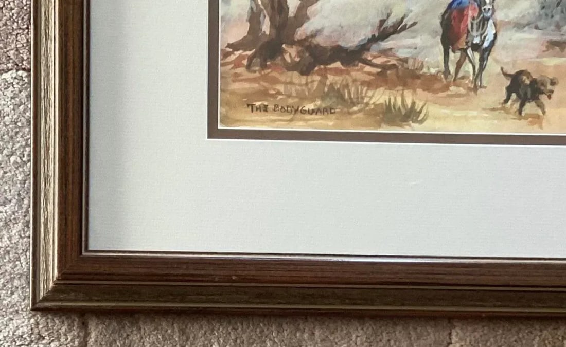 Vintage Original Watercolor by Hal Empie - "The Bodyguard" - Southwestern Desert Scene With Rider & - 7