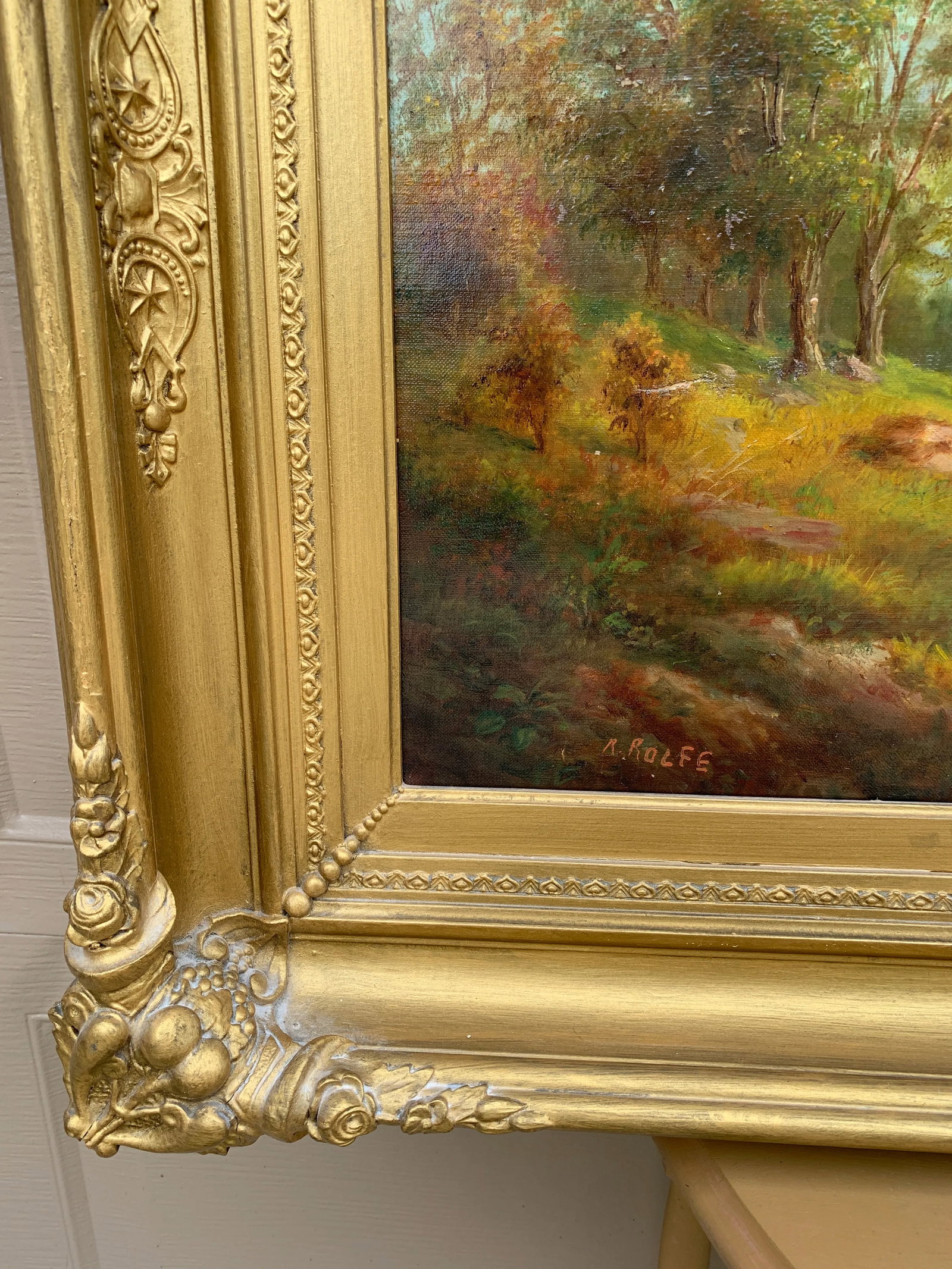 Mid-19th Century English Country Landscape Oil in Ornate Giltwood Frame - 10