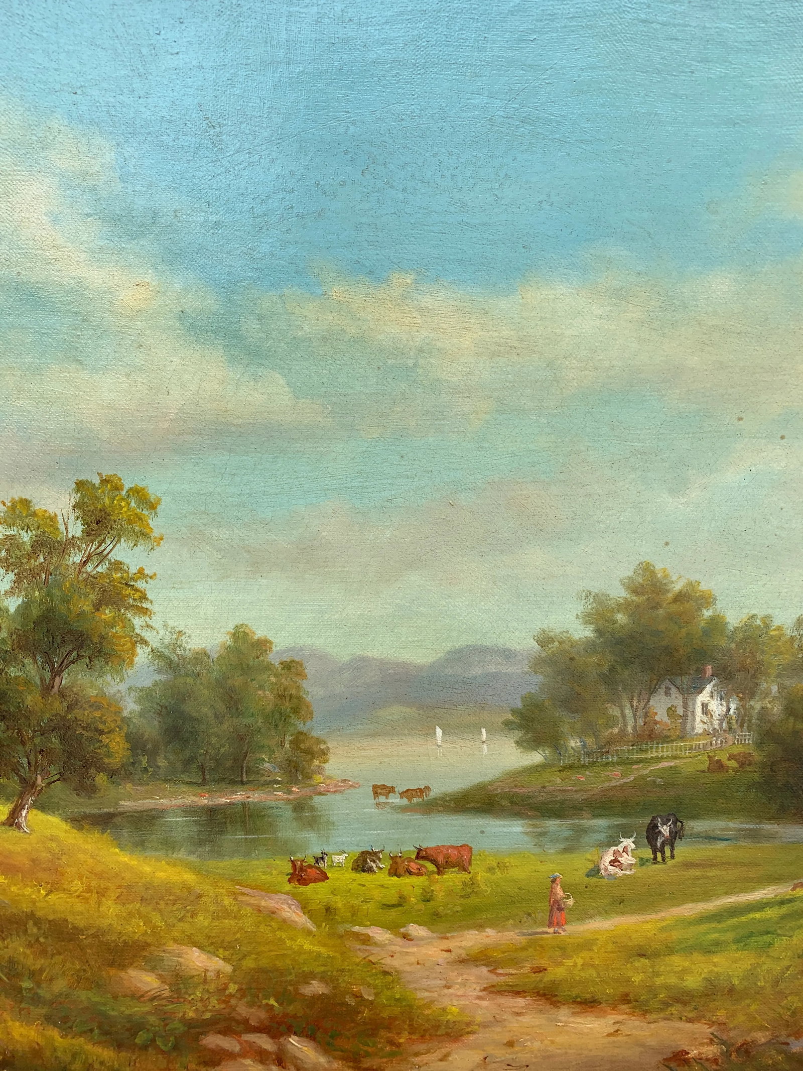 Mid-19th Century English Country Landscape Oil in Ornate Giltwood Frame - 11