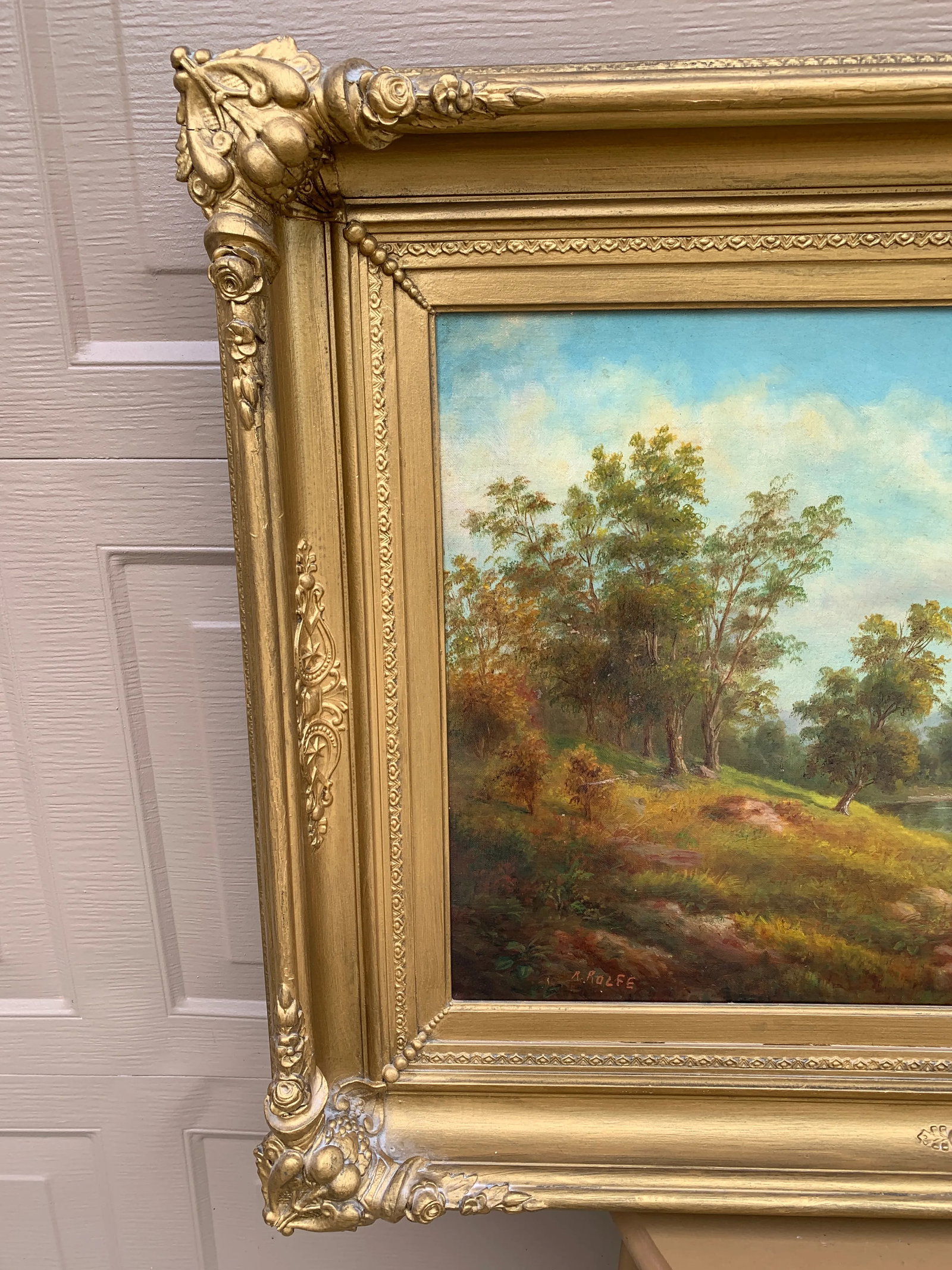 Mid-19th Century English Country Landscape Oil in Ornate Giltwood Frame - 3