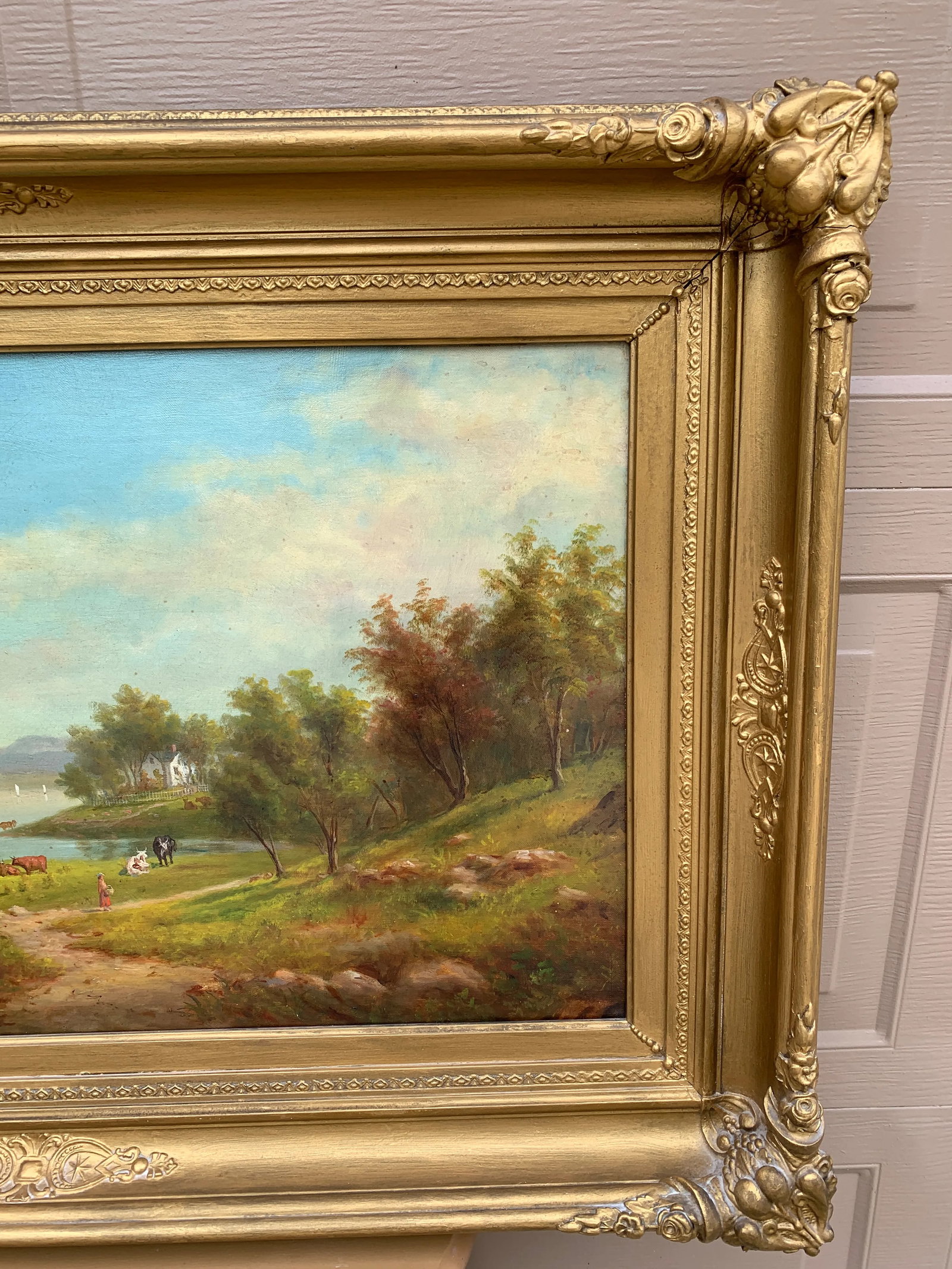 Mid-19th Century English Country Landscape Oil in Ornate Giltwood Frame - 5