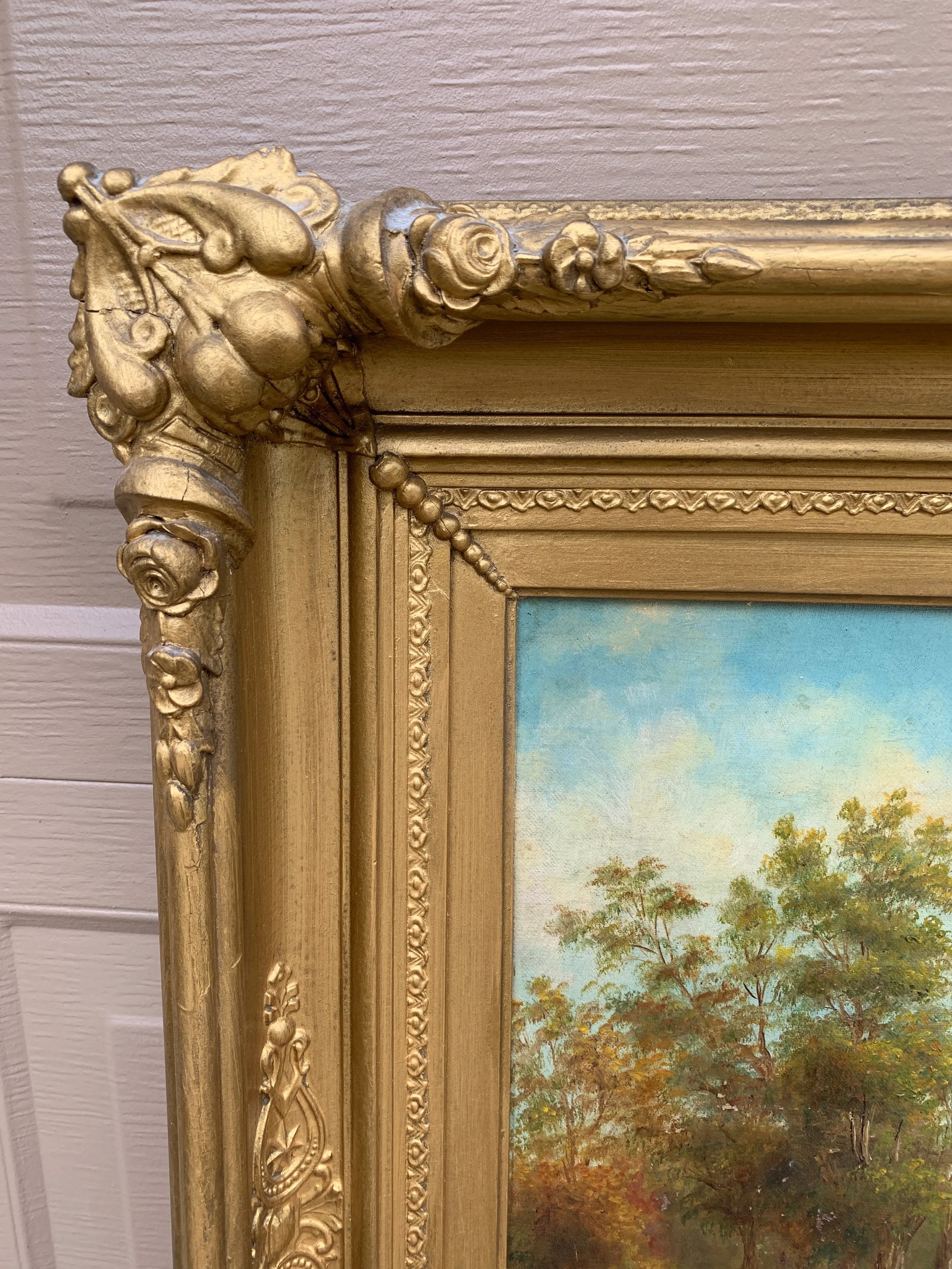Mid-19th Century English Country Landscape Oil in Ornate Giltwood Frame - 6