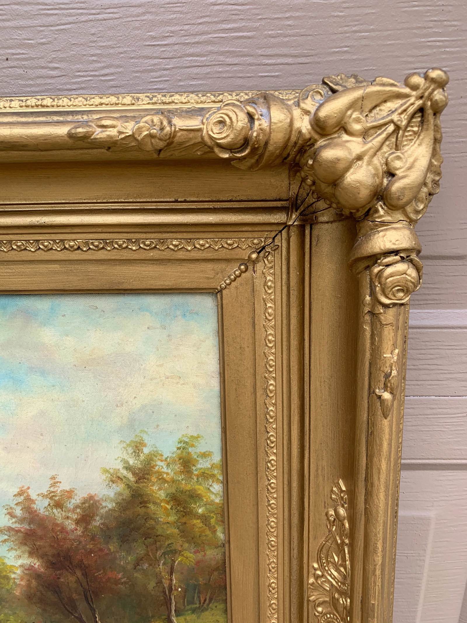 Mid-19th Century English Country Landscape Oil in Ornate Giltwood Frame - 7