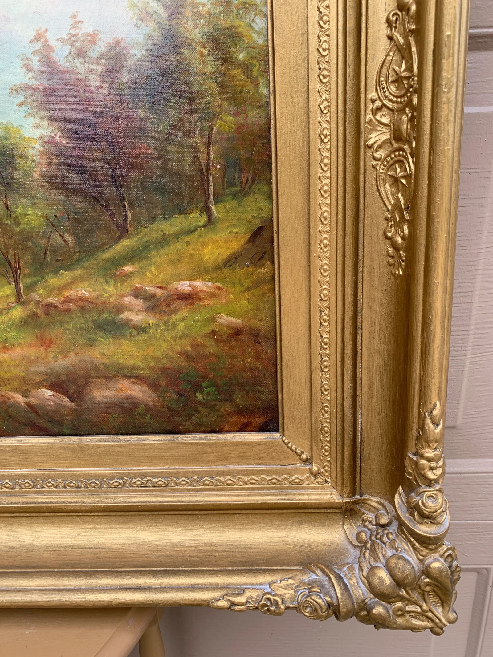 Mid-19th Century English Country Landscape Oil in Ornate Giltwood Frame - 8
