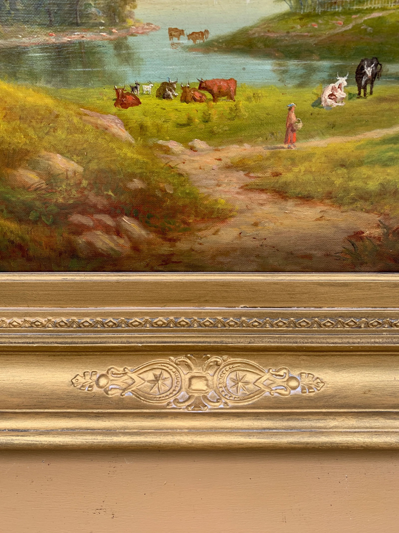 Mid-19th Century English Country Landscape Oil in Ornate Giltwood Frame - 9