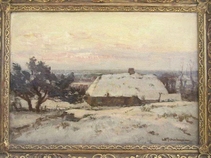 Early 20th Century Dutch Winter Farm Scene Oil Painting by David Schulman, Framed - 2