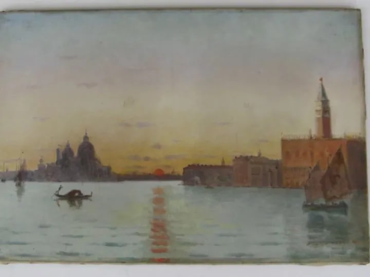 19th Century Venetian Scene Oil Painting by E.A. Deslandes - 2