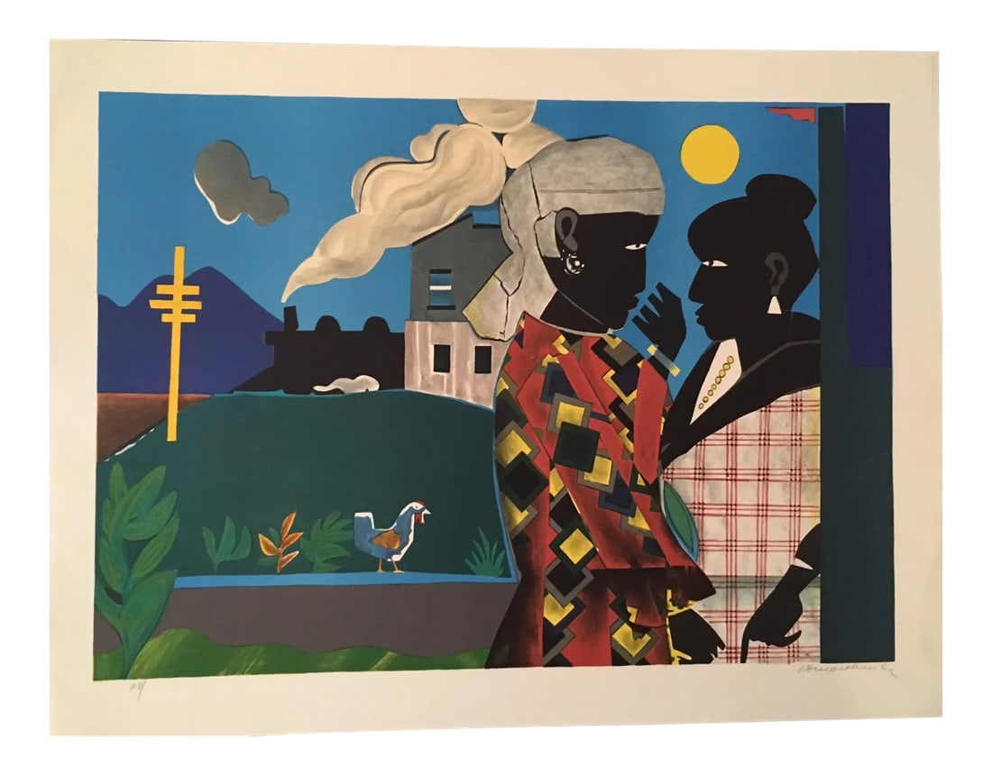 Romare Bearden, Artist - "The Conversation" Lithograph - 1979: This a limited edition, Lithograph titled "THE CONVERSATION" is by Artist, Romare Bearden. A rare, valuable, collectable piece of art signed by the Artist from time period 1979. This particular Lithog