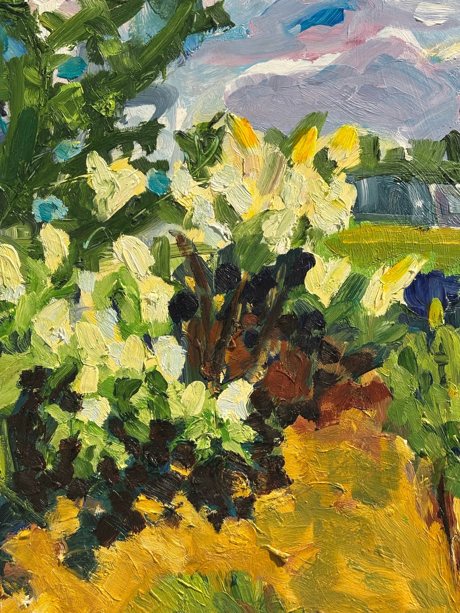 Contemporary Expressive and Vibrant Oil Painting on Board of Chicago Neighborhood Foliage by Tiffany - 2