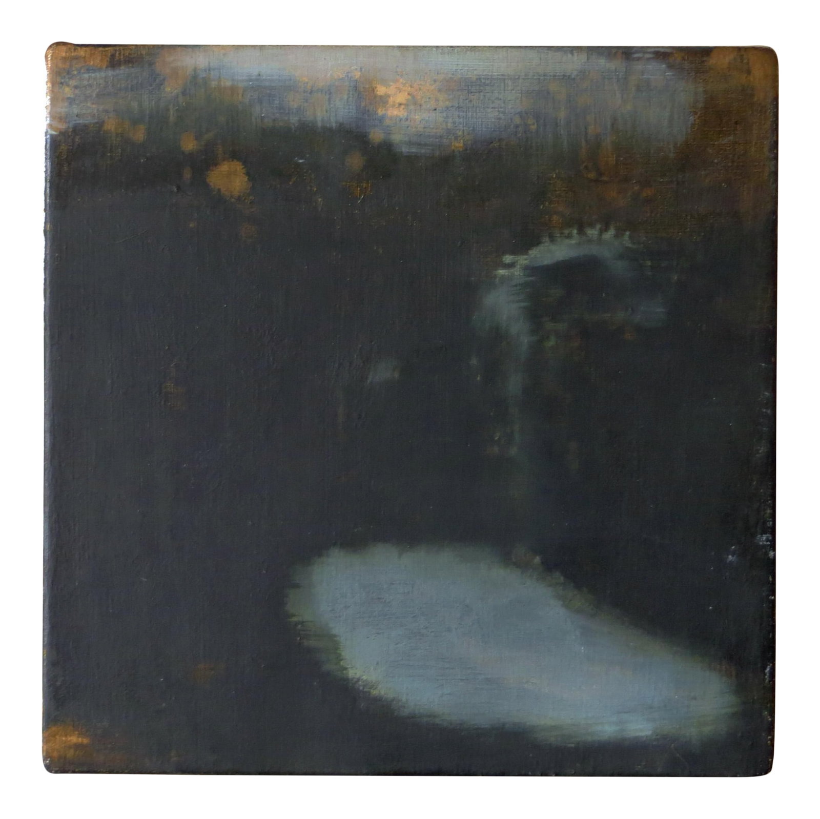 "Dark Blue Shadow Garden" Abstract Landscape Oil Painting by Stephanie Peek: Artist: Stephanie Peek - American (1940- ) Title: Dark Blue Shadow Garden Year: 1996 Medium: Oil on Linen Size: 10 x 10 inches Signature: Signed, dated, titled on reverse by the artist Condition: Exce