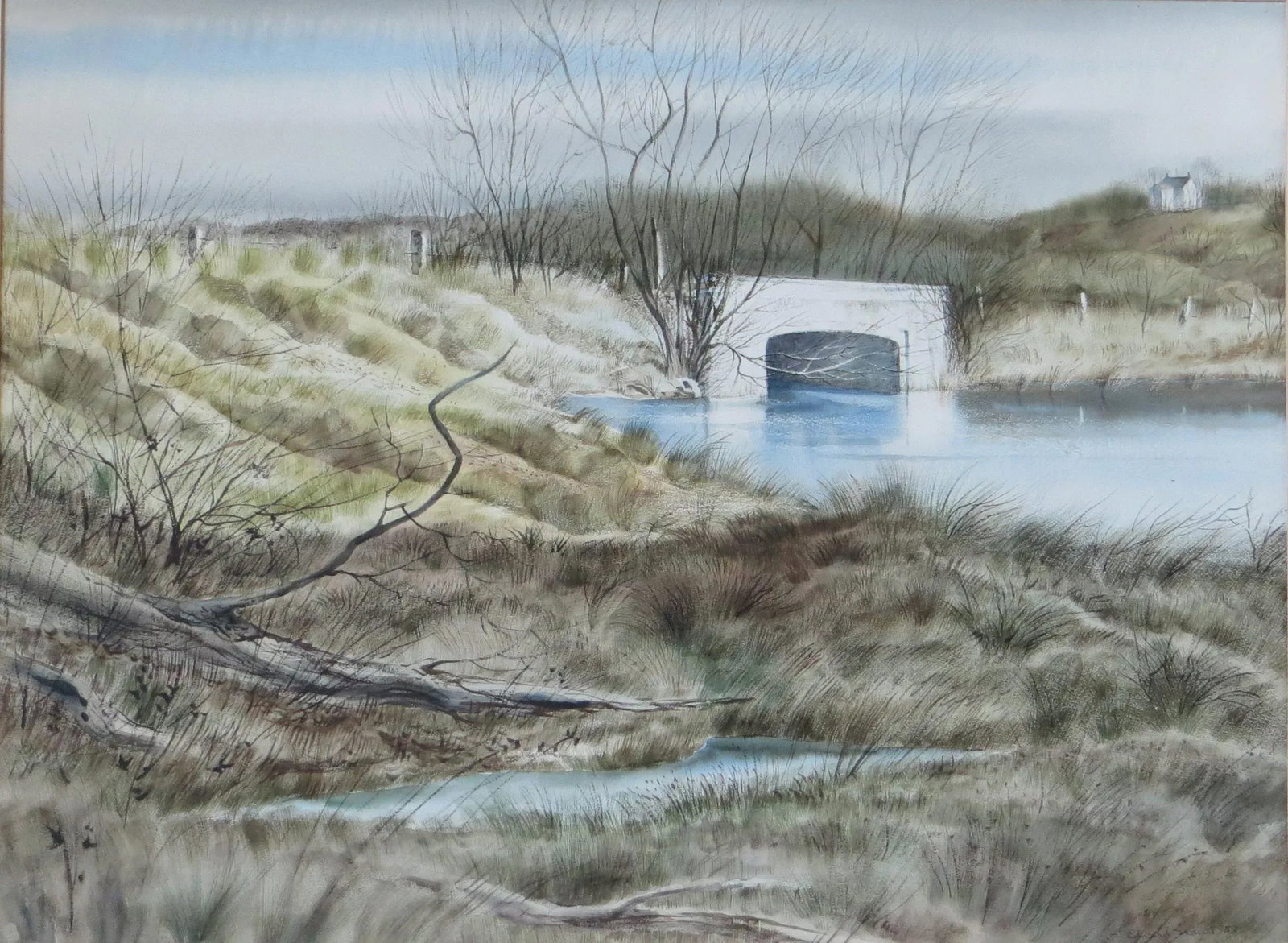 Mid 20th Century "Delaware Landscape" Watercolor Painting by Edward Lynam Grant, Framed - 2