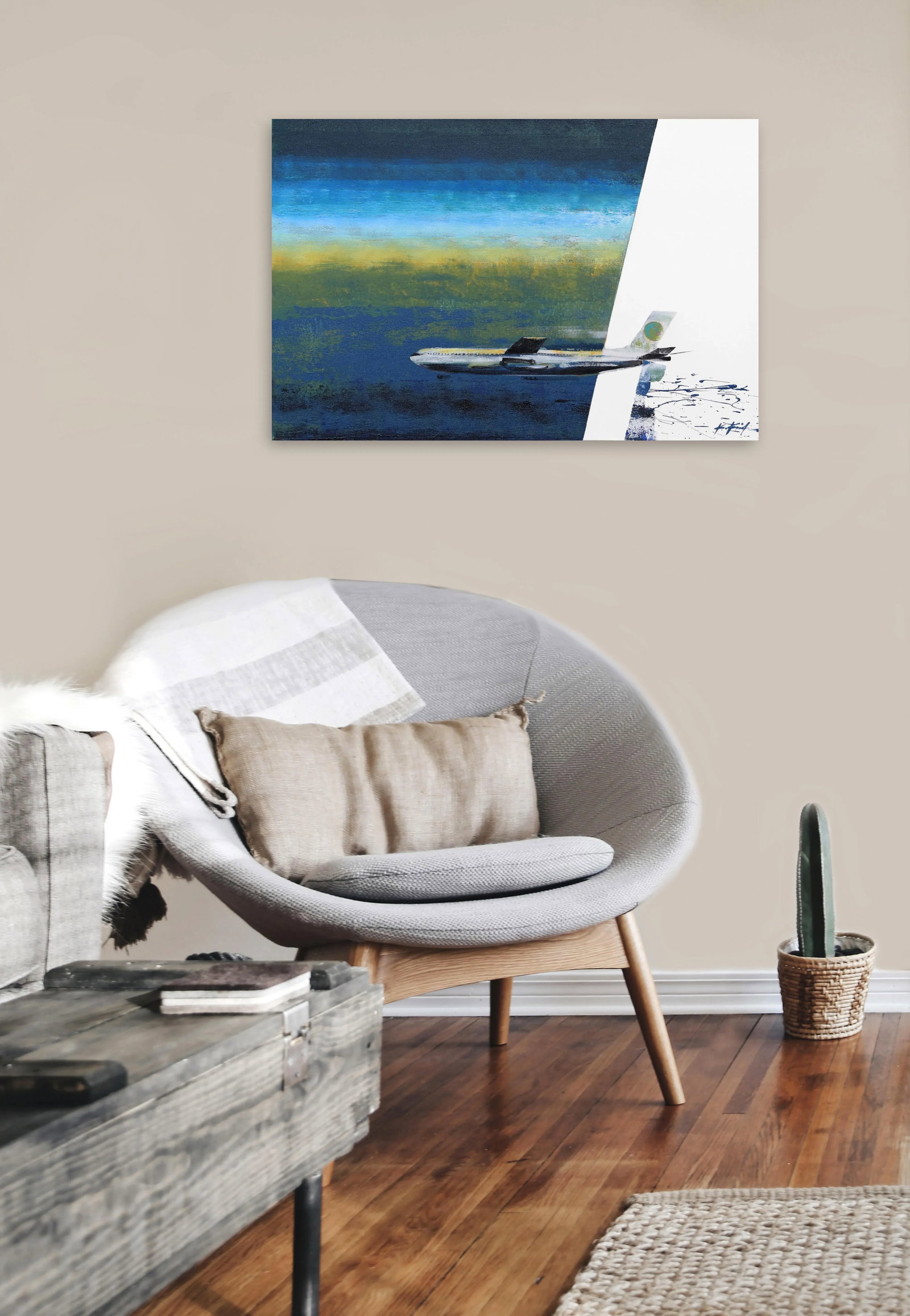 Foxtrot Bravo - Contemporary Realist Acrylic Airplane Sky Travel Skyscape Painting by Kathleen Keife - 7