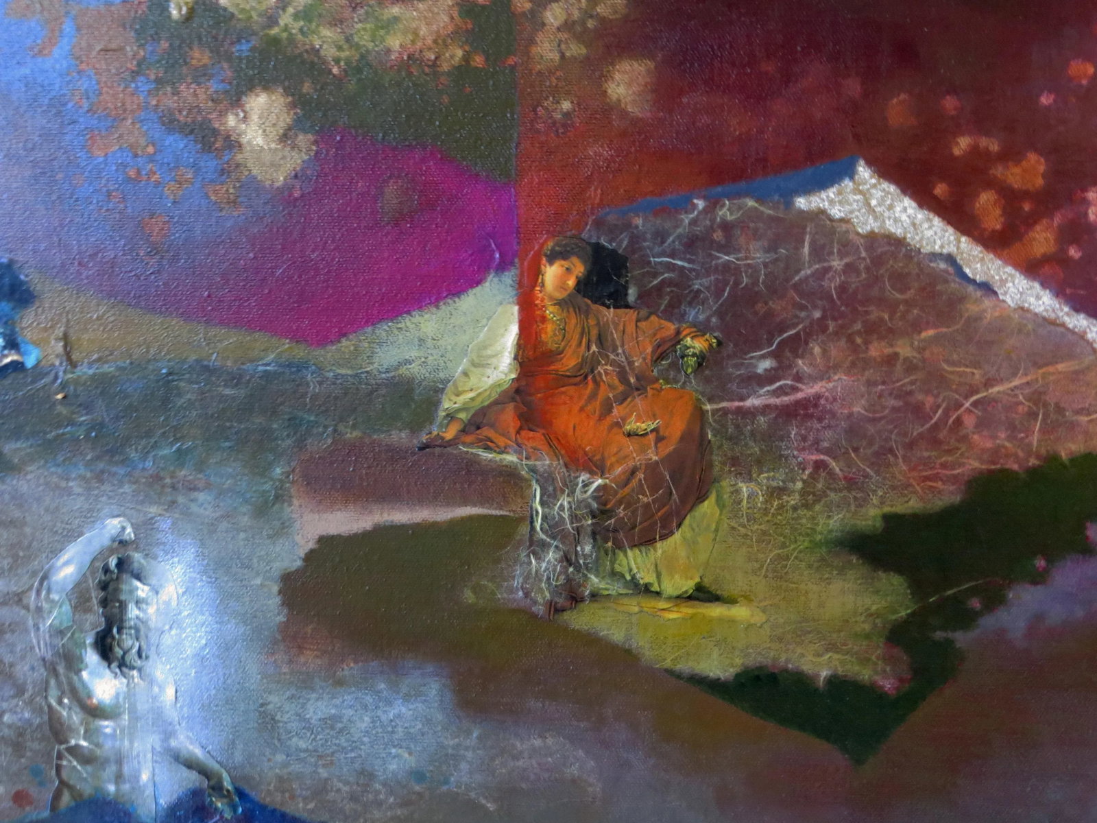 1983 "Crimson Labyrinth" Abstract Mixed-Media Painting by Suzanna Hart-Broughton, Framed - 4