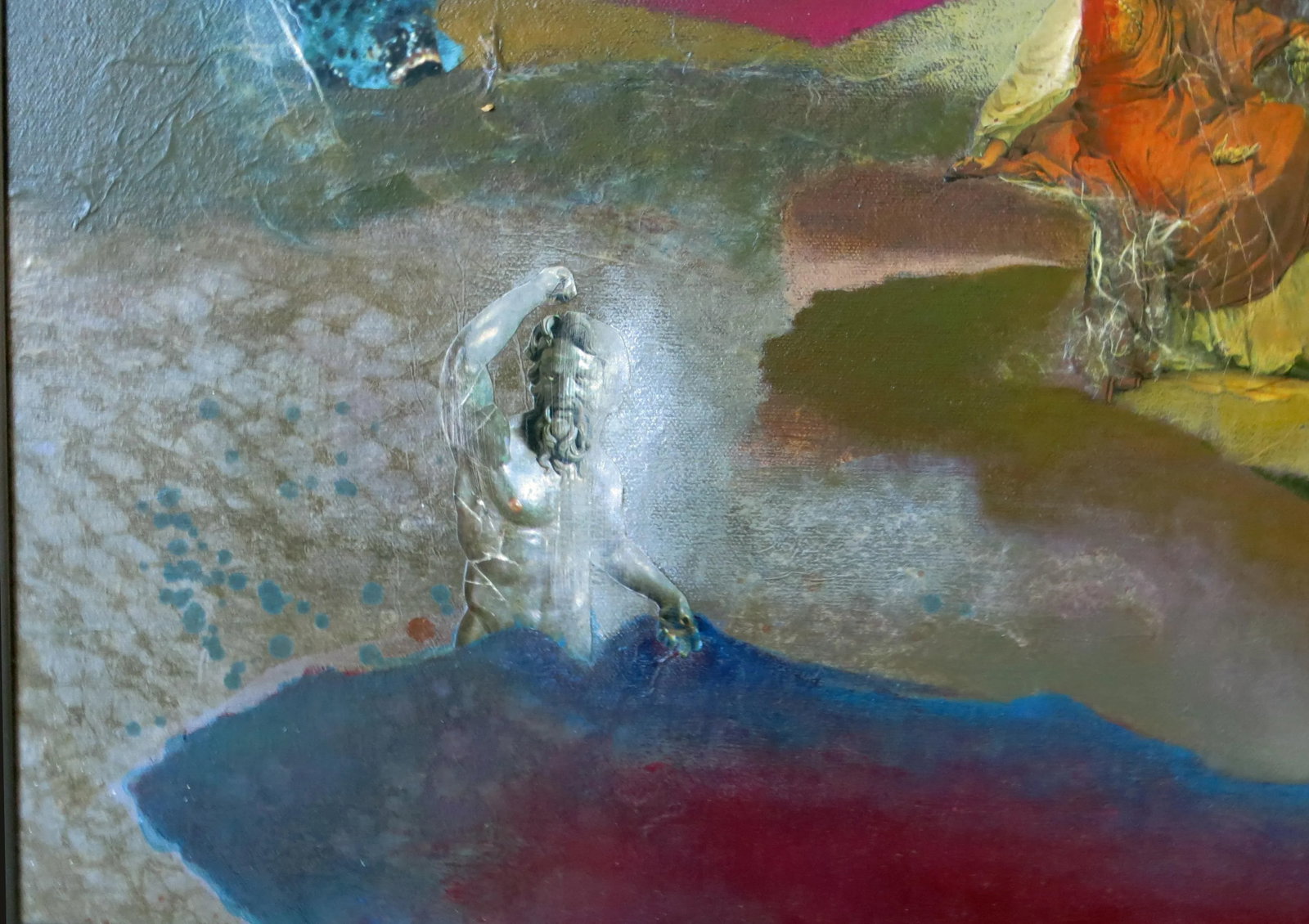 1983 "Crimson Labyrinth" Abstract Mixed-Media Painting by Suzanna Hart-Broughton, Framed - 6