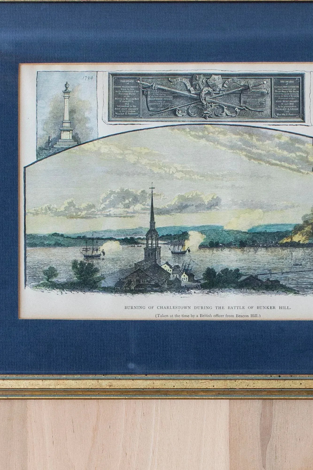Mid 18th Century "Battle of Bunker Hill" Reproduction Print, Framed - 3