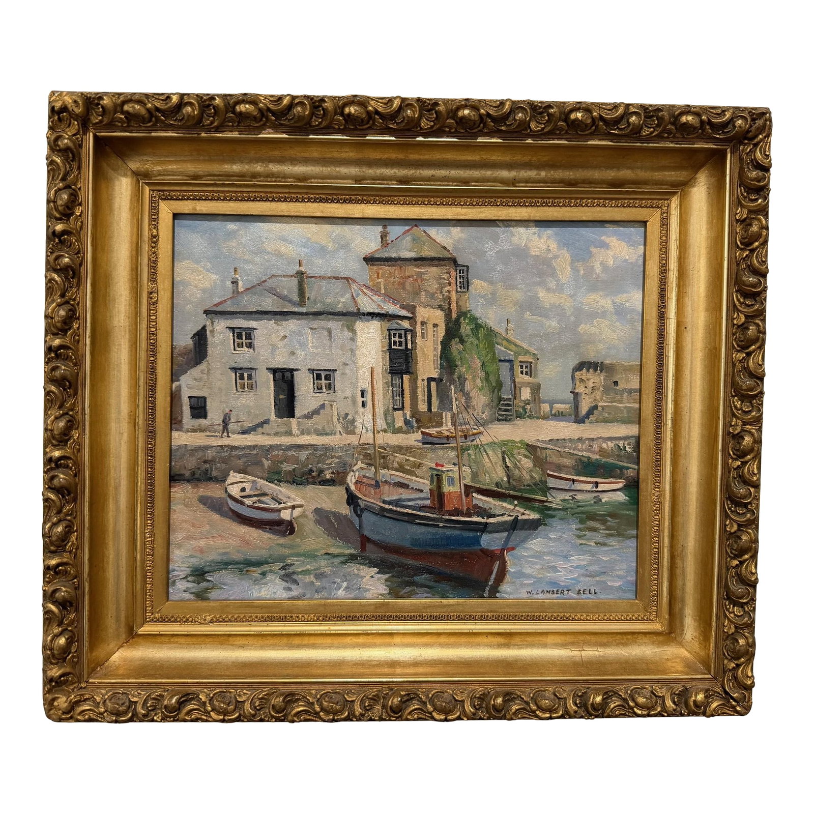 Boats in Cornwall - William Lambert Bell: Painting on board, signed in bottom right. William L:ambert Bell (1904-1983). Condition: Alterations: Original Condition Unaltered Imperfections: Some Imperfections Condition Notes: Painting is in