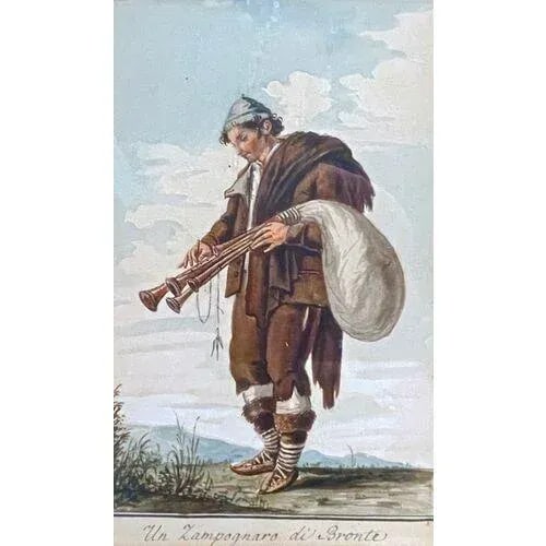 18th C Italian Watercolor of a Bagpiper - 2