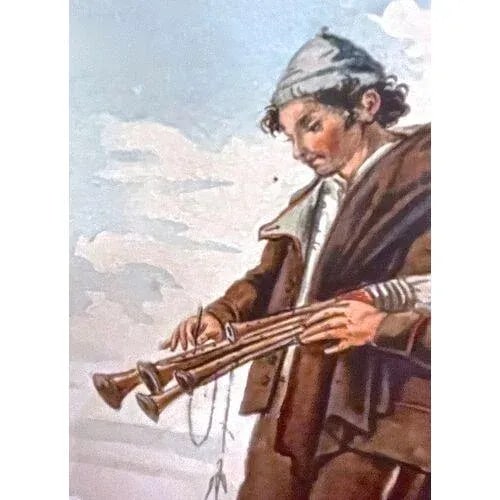18th C Italian Watercolor of a Bagpiper - 3
