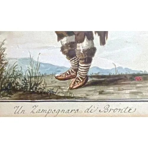 18th C Italian Watercolor of a Bagpiper - 4