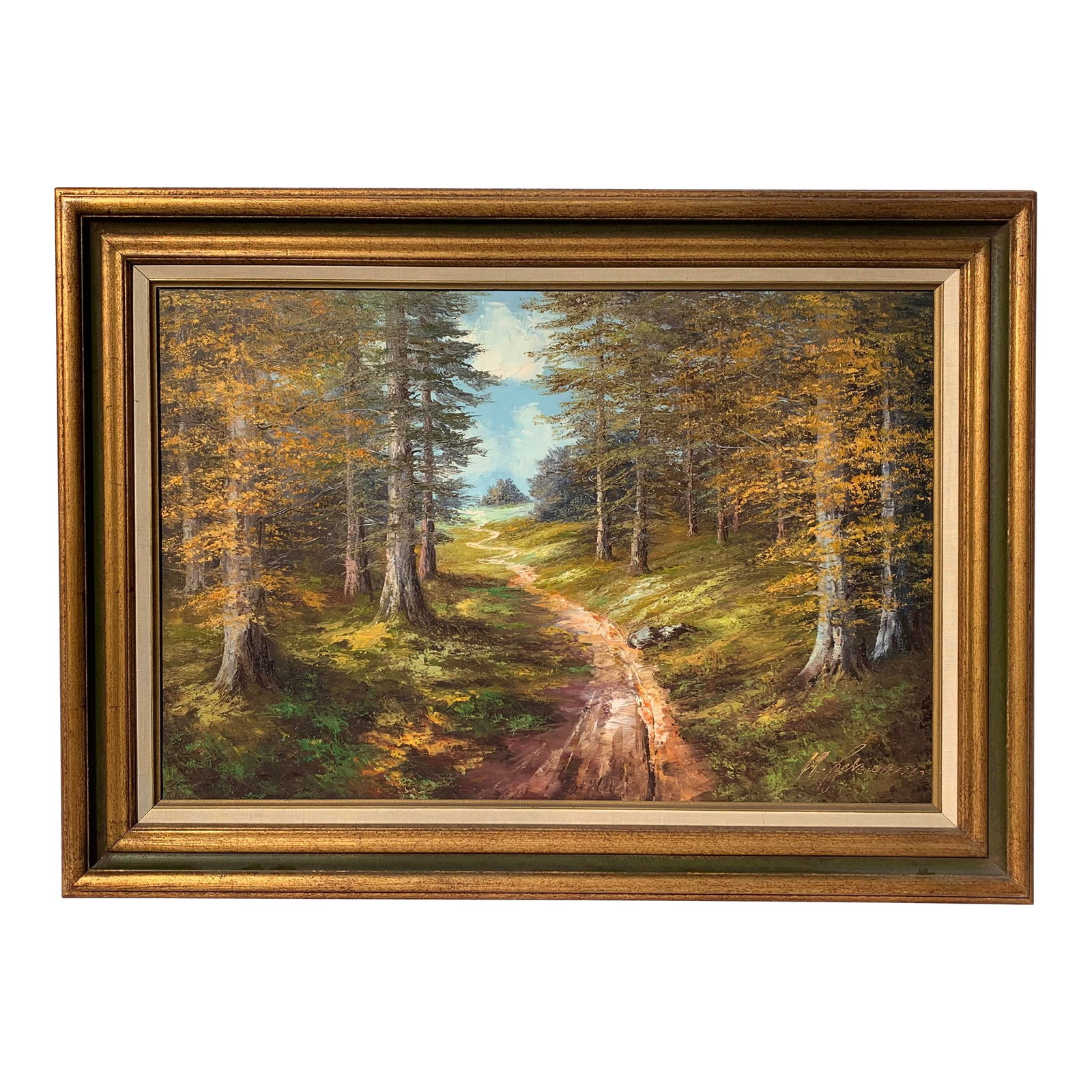 1960s Vintage Landscape Acrylic on Canvas in Wood Frame (1 of 3)