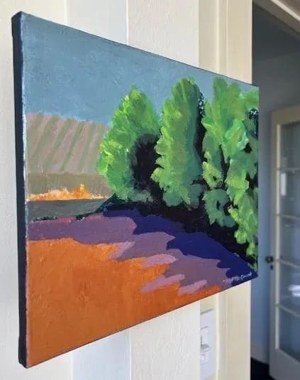 "Fire Grove" Contemporary Impressionist Landscape in Greens, Oranges and Purples by Mill Valley Arti - 2