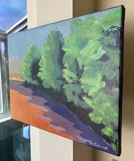 "Fire Grove" Contemporary Impressionist Landscape in Greens, Oranges and Purples by Mill Valley Arti - 3