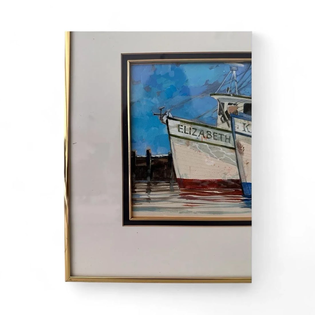 Roger Bansemer American Original Painting 'Shrimp Boats' - Framed 18*14, Nautical Scene - 3