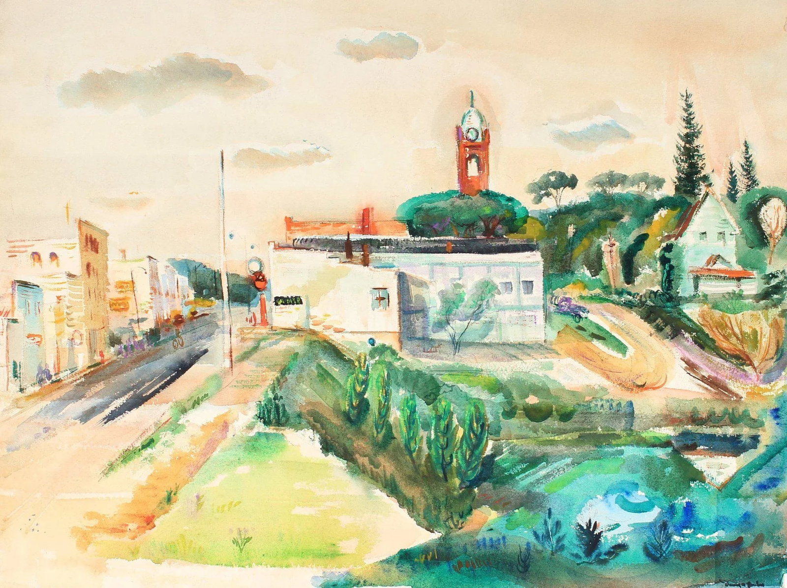 "Minnesota" 1955 Lush Green Watercolor Landscape - 3