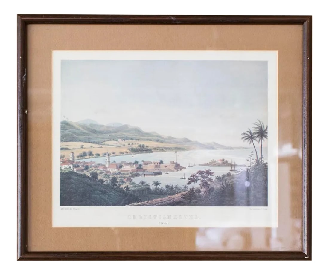 Late 20th Century "Christianssted" Reproduction Print, Framed: Christianssted, St. Croix Late 20th Century "Christianssted" Reproduction Print, Framed Condition: Alterations: Original Condition Unaltered Imperfections: Some Imperfections Condition Notes: Frame