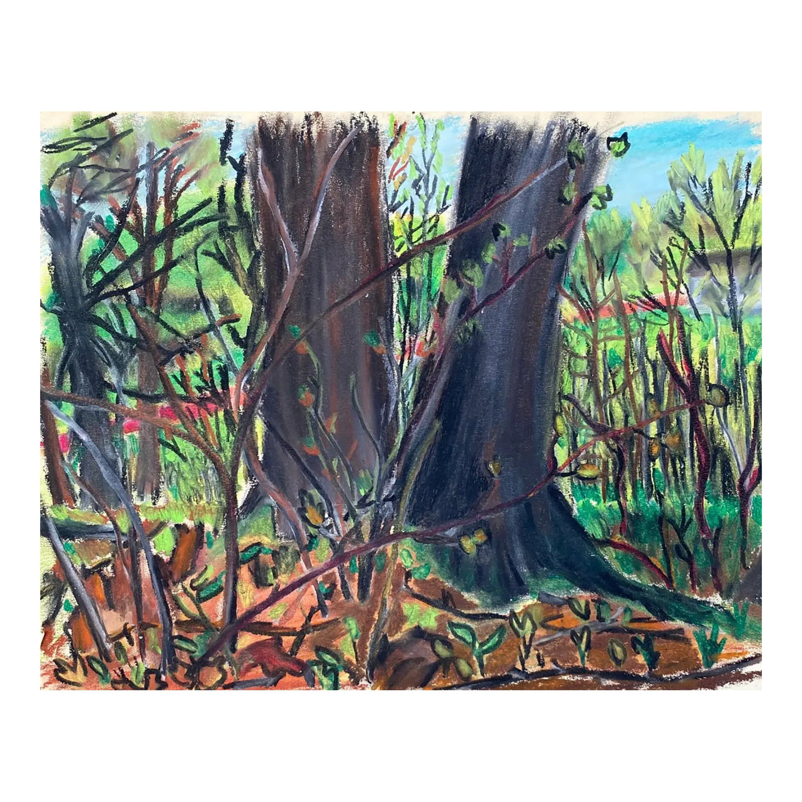 1964 Larry Connatser Holy Hill Landscape Pastel: Mixed media on paper title "Near Holy Hill Wisconsin" (outside Milwaukee) from the estate of Atlanta self taught artist Laurence Stuart Connatser (1938-1996). Connatser was born in Birmingham,