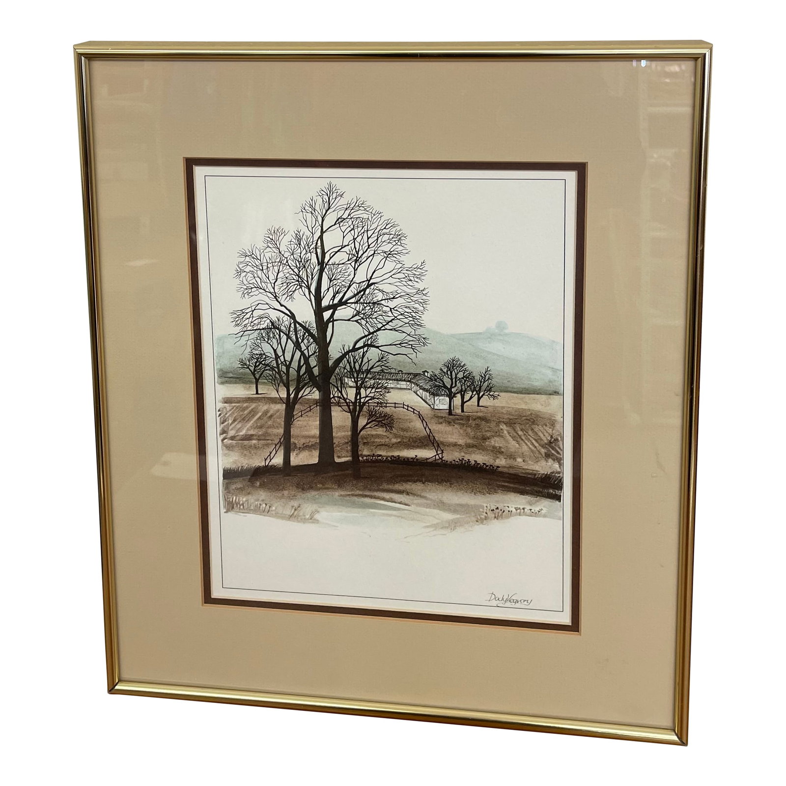 Framed Landscape Print by Dody Vegvary-Mid-20th Century Minimalist Countryside (1 of 9)