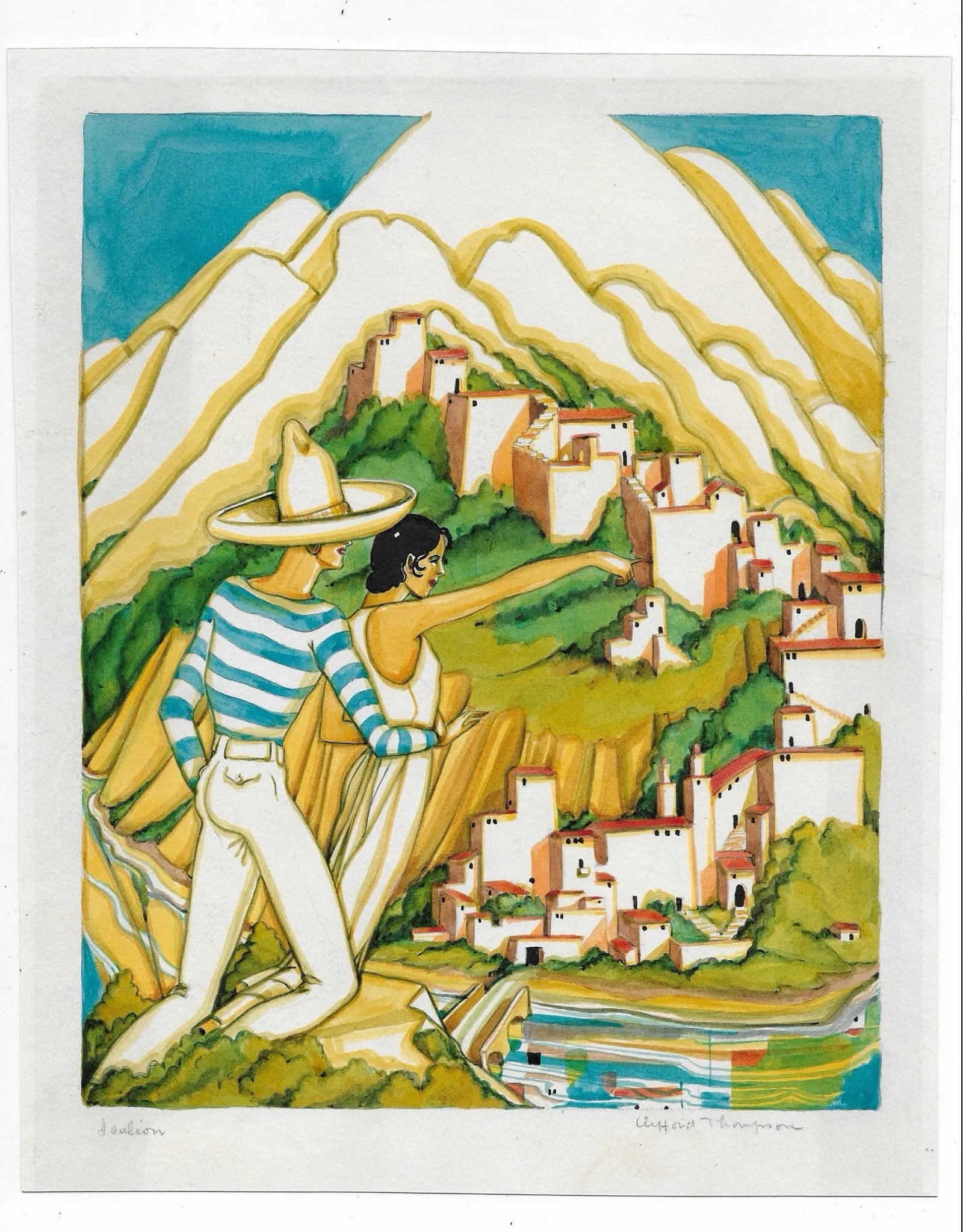 1931 Clifford Thompson Art Deco Mountain Scene - 2